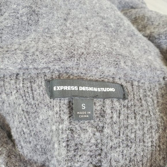 Express Gray Peplum Cardigan Snap Button Sweater Cozy Warm Neutral Preppy Boho S - Picture 3 of 10